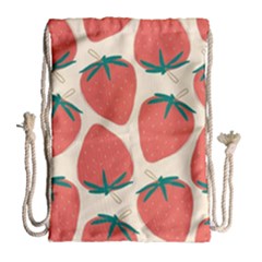 Seamless Strawberry Pattern Vector Drawstring Bag (large) by Grandong