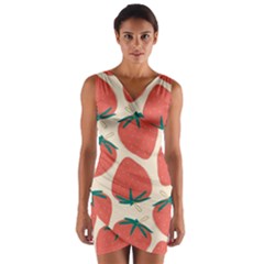 Seamless Strawberry Pattern Vector Wrap Front Bodycon Dress by Grandong