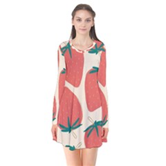 Seamless Strawberry Pattern Vector Long Sleeve V-neck Flare Dress by Grandong