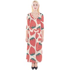 Seamless Strawberry Pattern Vector Quarter Sleeve Wrap Maxi Dress by Grandong