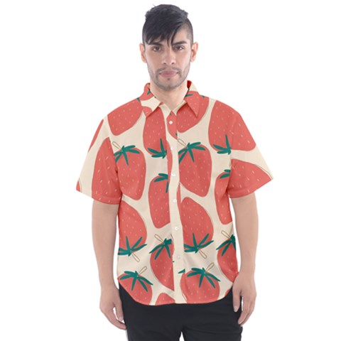 Seamless Strawberry Pattern Vector Men s Short Sleeve Shirt by Grandong