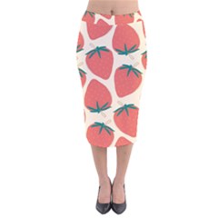 Seamless Strawberry Pattern Vector Velvet Midi Pencil Skirt by Grandong