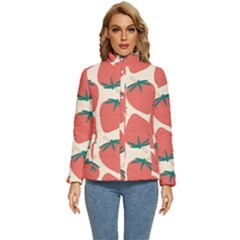 Seamless Strawberry Pattern Vector Women s Puffer Bubble Jacket Coat by Grandong