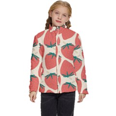 Seamless Strawberry Pattern Vector Kids  Puffer Bubble Jacket Coat by Grandong