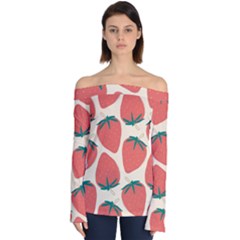 Seamless Strawberry Pattern Vector Off Shoulder Long Sleeve Top by Grandong