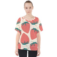 Seamless Strawberry Pattern Vector V-neck Dolman Drape Top by Grandong