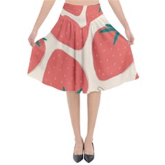 Seamless Strawberry Pattern Vector Flared Midi Skirt by Grandong