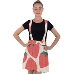 Seamless Strawberry Pattern Vector Velvet Suspender Skater Skirt by Grandong