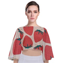 Seamless Strawberry Pattern Vector Tie Back Butterfly Sleeve Chiffon Top by Grandong