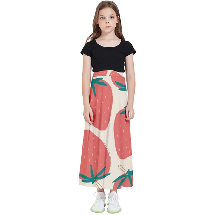 Seamless Strawberry Pattern Vector Kids  Flared Maxi Skirt