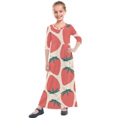 Seamless Strawberry Pattern Vector Kids  Quarter Sleeve Maxi Dress by Grandong