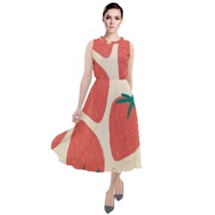 Seamless Strawberry Pattern Vector Round Neck Boho Dress by Grandong