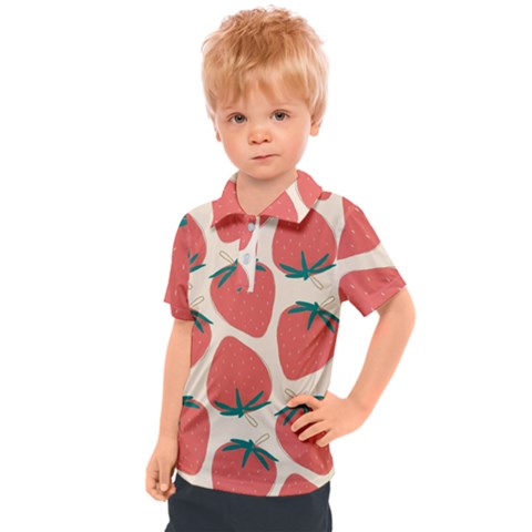 Seamless Strawberry Pattern Vector Kids  Polo T-shirt by Grandong