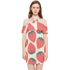 Seamless Strawberry Pattern Vector Shoulder Frill Bodycon Summer Dress by Grandong