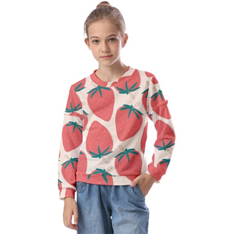 Seamless Strawberry Pattern Vector Kids  Long Sleeve T-shirt With Frill  by Grandong