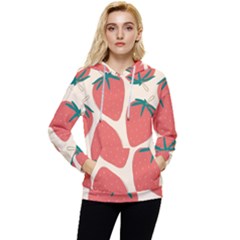 Seamless Strawberry Pattern Vector Women s Lightweight Drawstring Hoodie by Grandong