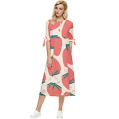 Seamless Strawberry Pattern Vector Bow Sleeve Chiffon Midi Dress by Grandong