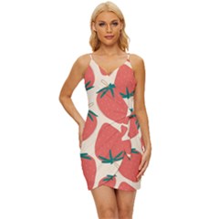 Seamless Strawberry Pattern Vector Wrap Tie Front Dress by Grandong