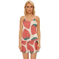 Seamless Strawberry Pattern Vector Satin Pajama Short Set by Grandong