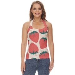 Seamless Strawberry Pattern Vector Basic Halter Top by Grandong