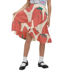 Seamless Strawberry Pattern Vector Kids  Ruffle Flared Wrap Midi Skirt by Grandong