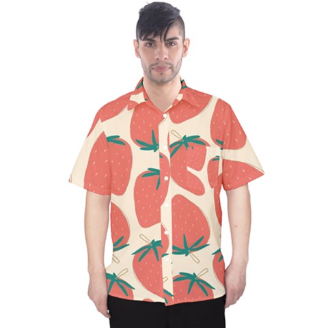 Seamless Strawberry Pattern Vector Men s Hawaii Shirt by Grandong