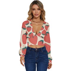 Seamless Strawberry Pattern Vector Long Sleeve Deep-v Velour Top by Grandong