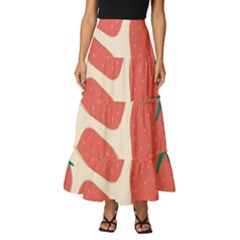 Seamless Strawberry Pattern Vector Tiered Ruffle Maxi Skirt by Grandong