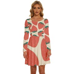 Seamless Strawberry Pattern Vector Long Sleeve Wide Neck Velvet Dress by Grandong