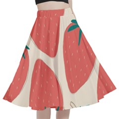 Seamless Strawberry Pattern Vector A-line Full Circle Midi Skirt With Pocket by Grandong