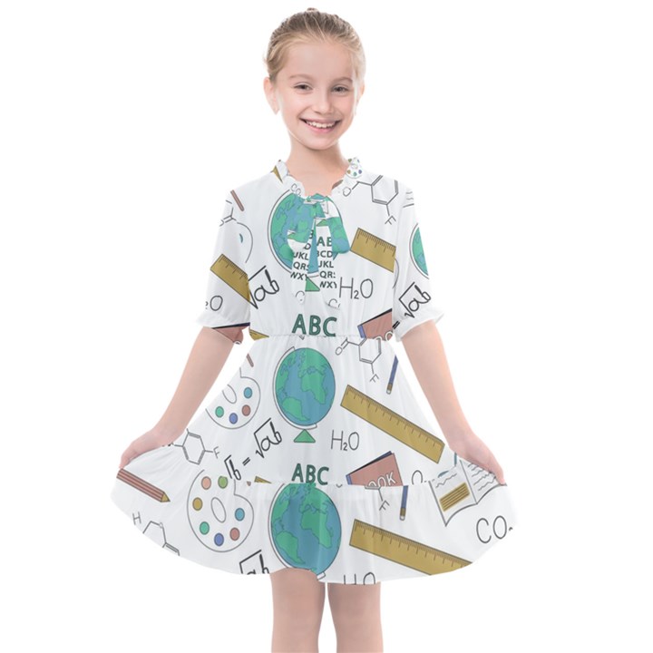 School Subjects And Objects Vector Illustration Seamless Pattern Kids  All Frills Chiffon Dress