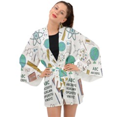 School Subjects And Objects Vector Illustration Seamless Pattern Long Sleeve Kimono by Grandong