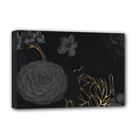 Dark And Gold Flower Patterned Deluxe Canvas 18  X 12  (stretched) by Grandong