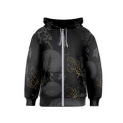 Dark And Gold Flower Patterned Kids  Zipper Hoodie by Grandong