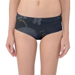 Dark And Gold Flower Patterned Mid-waist Bikini Bottoms by Grandong