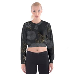 Dark And Gold Flower Patterned Cropped Sweatshirt by Grandong