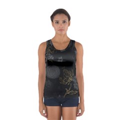 Dark And Gold Flower Patterned Sport Tank Top  by Grandong