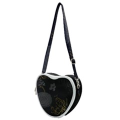 Dark And Gold Flower Patterned Heart Shoulder Bag by Grandong