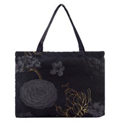 Dark And Gold Flower Patterned Zipper Medium Tote Bag by Grandong