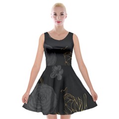 Dark And Gold Flower Patterned Velvet Skater Dress by Grandong