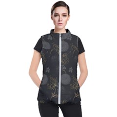 Dark And Gold Flower Patterned Women s Puffer Vest by Grandong