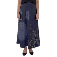 Dark And Gold Flower Patterned Flared Maxi Skirt by Grandong