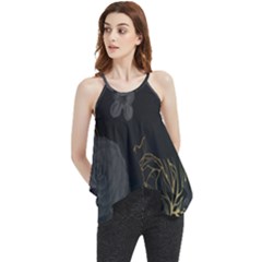 Dark And Gold Flower Patterned Flowy Camisole Tank Top by Grandong