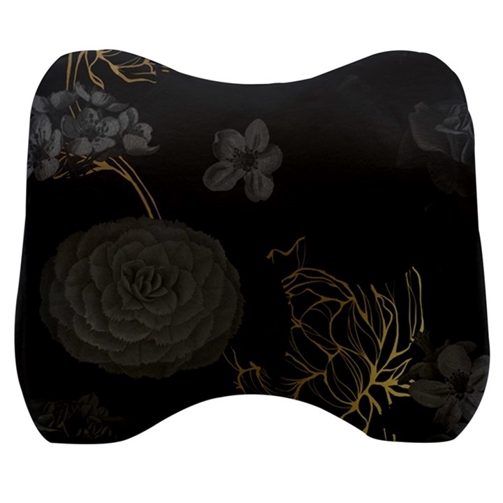 Dark And Gold Flower Patterned Velour Head Support Cushion