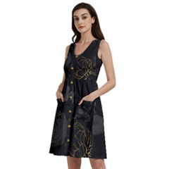 Dark And Gold Flower Patterned Sleeveless Dress With Pocket