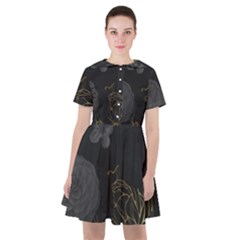 Dark And Gold Flower Patterned Sailor Dress by Grandong