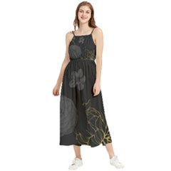 Dark And Gold Flower Patterned Boho Sleeveless Summer Dress by Grandong