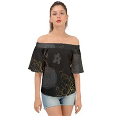 Dark And Gold Flower Patterned Off Shoulder Short Sleeve Top by Grandong