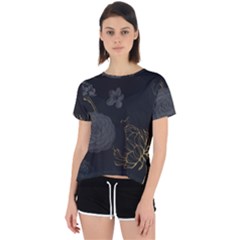 Dark And Gold Flower Patterned Open Back Sport T-shirt by Grandong