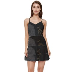 Dark And Gold Flower Patterned Short Frill Dress by Grandong